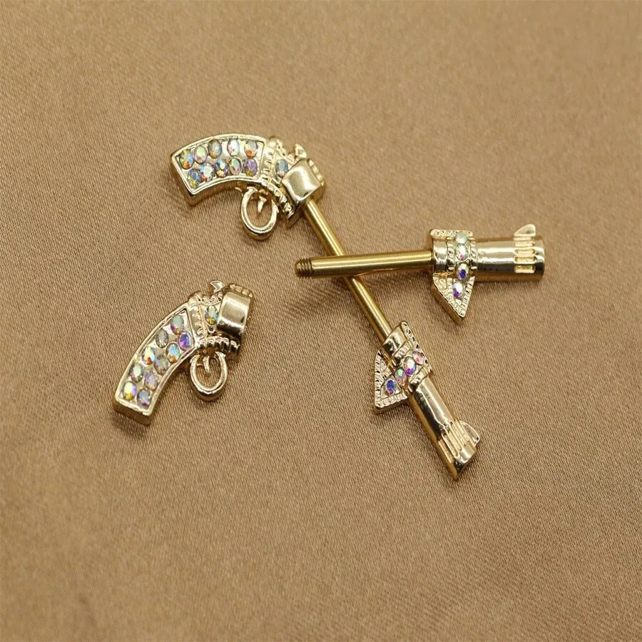 10011 1b-076 Anillos para pezones chapados en oro y con decoración de gemas