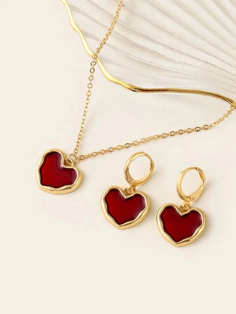 10029 1b-078 Set joya corazón Pendientes largos y 1 pieza Collar