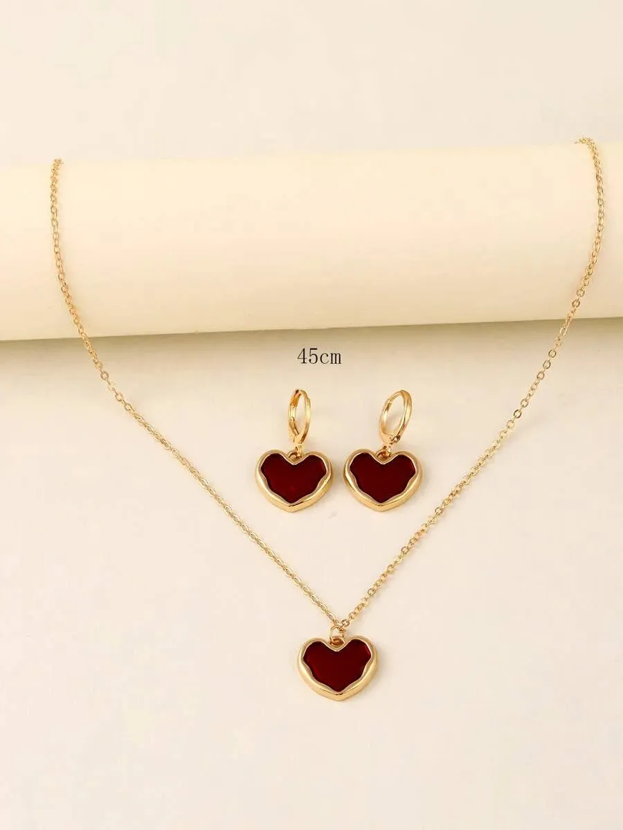 10029 1b-078 Set joya corazón Pendientes largos y 1 pieza Collar