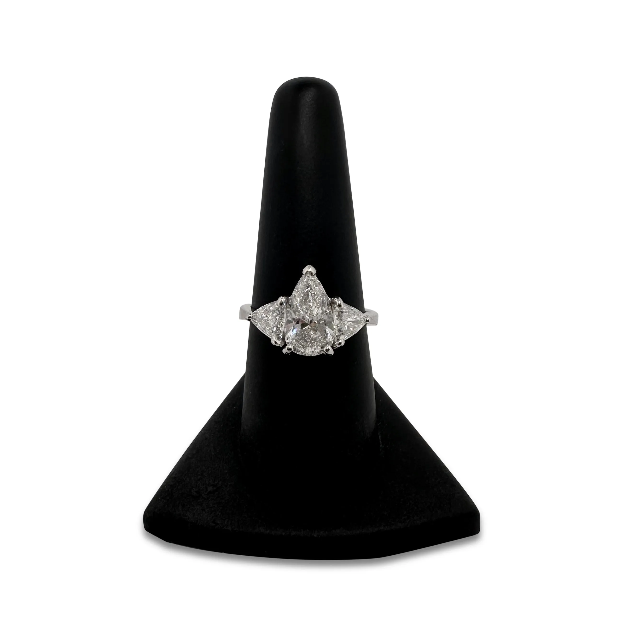 2.08cts Pear With Trilliant Sides Natural Diamond 3-Stone Platinum Engagement Ring