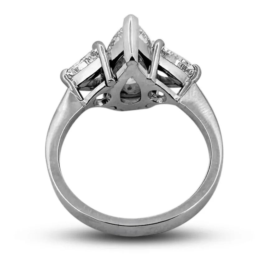 2.08cts Pear With Trilliant Sides Natural Diamond 3-Stone Platinum Engagement Ring