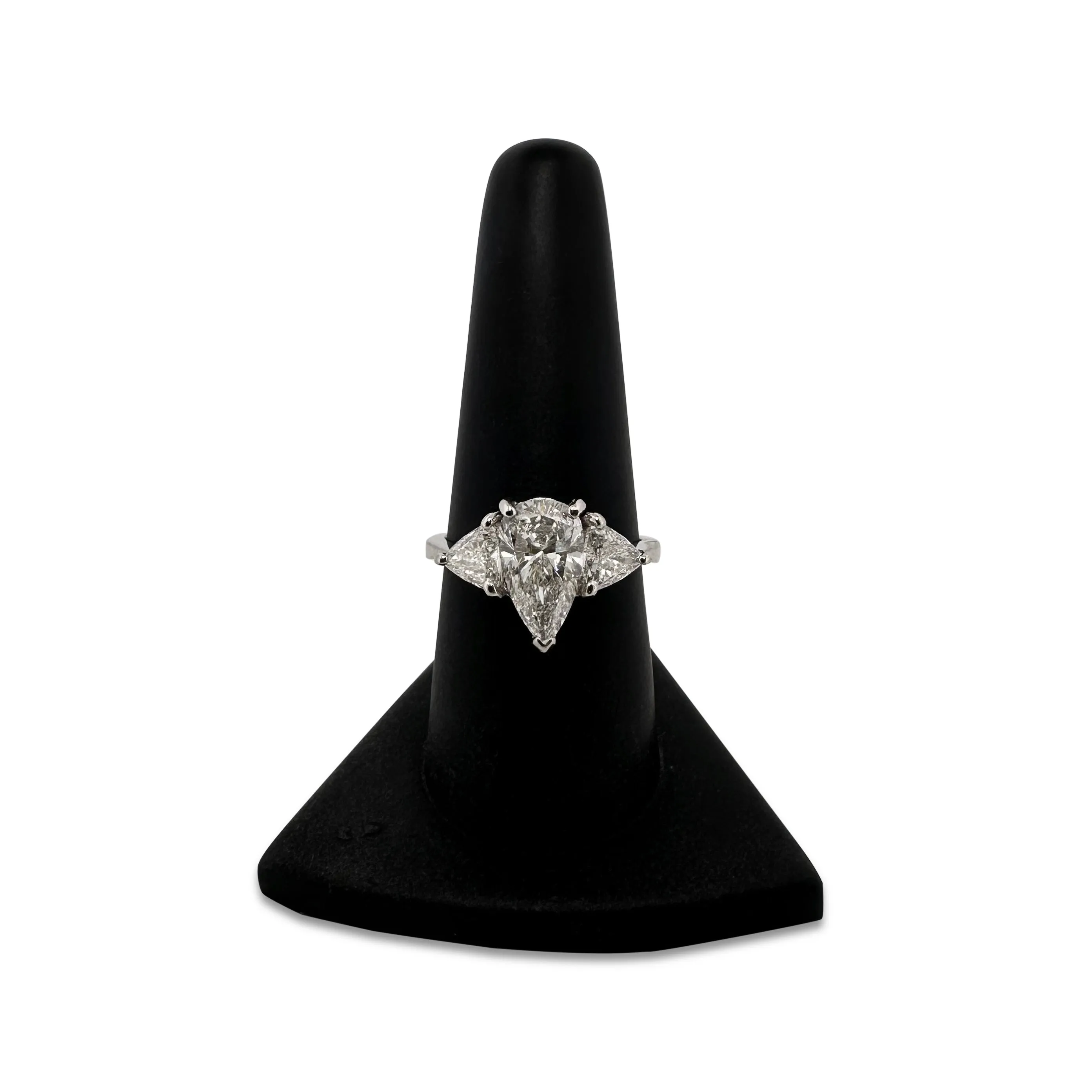 2.08cts Pear With Trilliant Sides Natural Diamond 3-Stone Platinum Engagement Ring