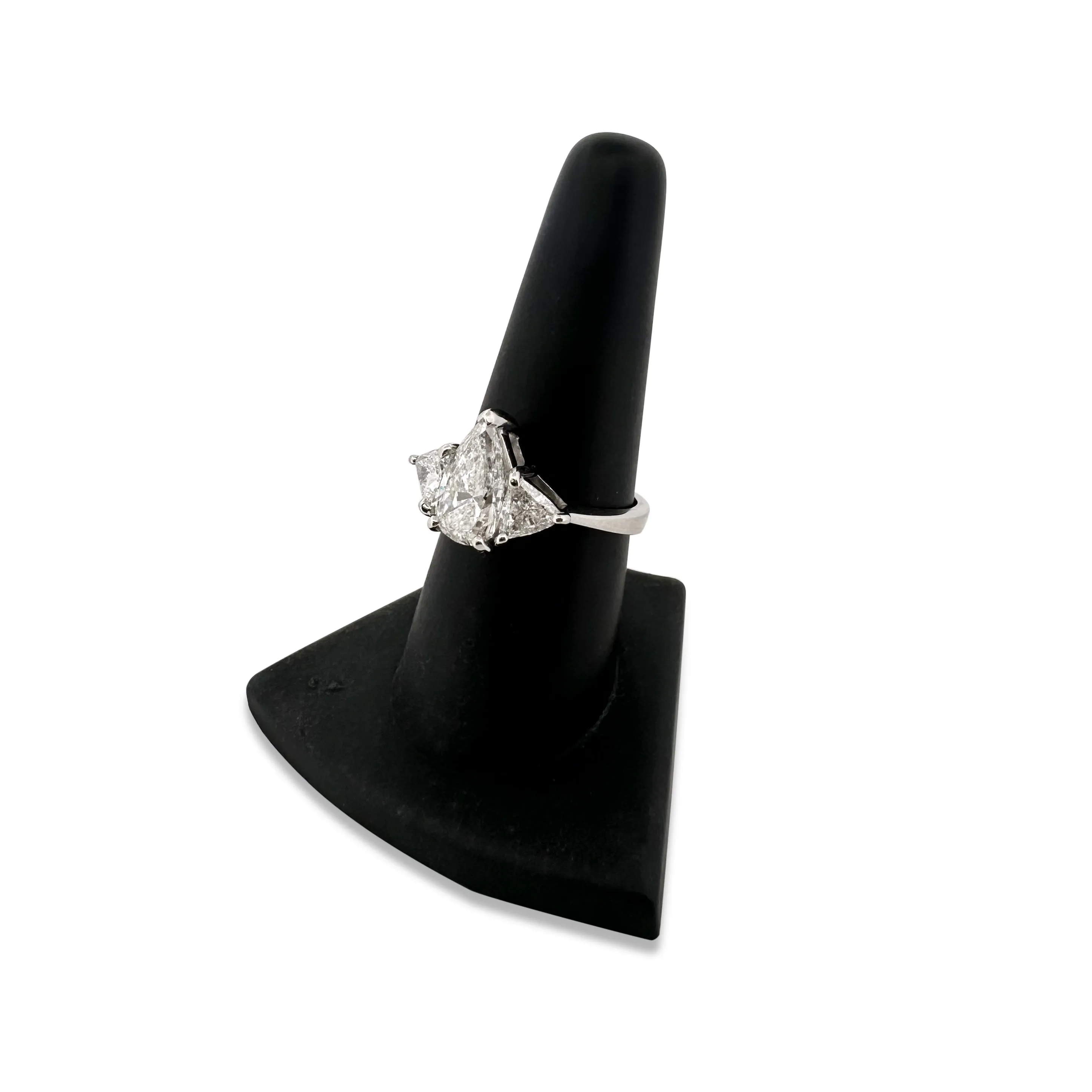 2.08cts Pear With Trilliant Sides Natural Diamond 3-Stone Platinum Engagement Ring
