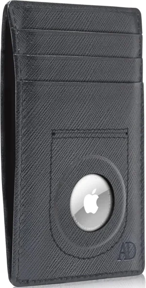 Access Denied Genuine Leather Air Tag Holder - Slim Minimalist Wallets For Men & Women - Front Pocket Thin Mens Wallet RFID Credit Card Holder Gifts For Men - Air Tag NOT Included