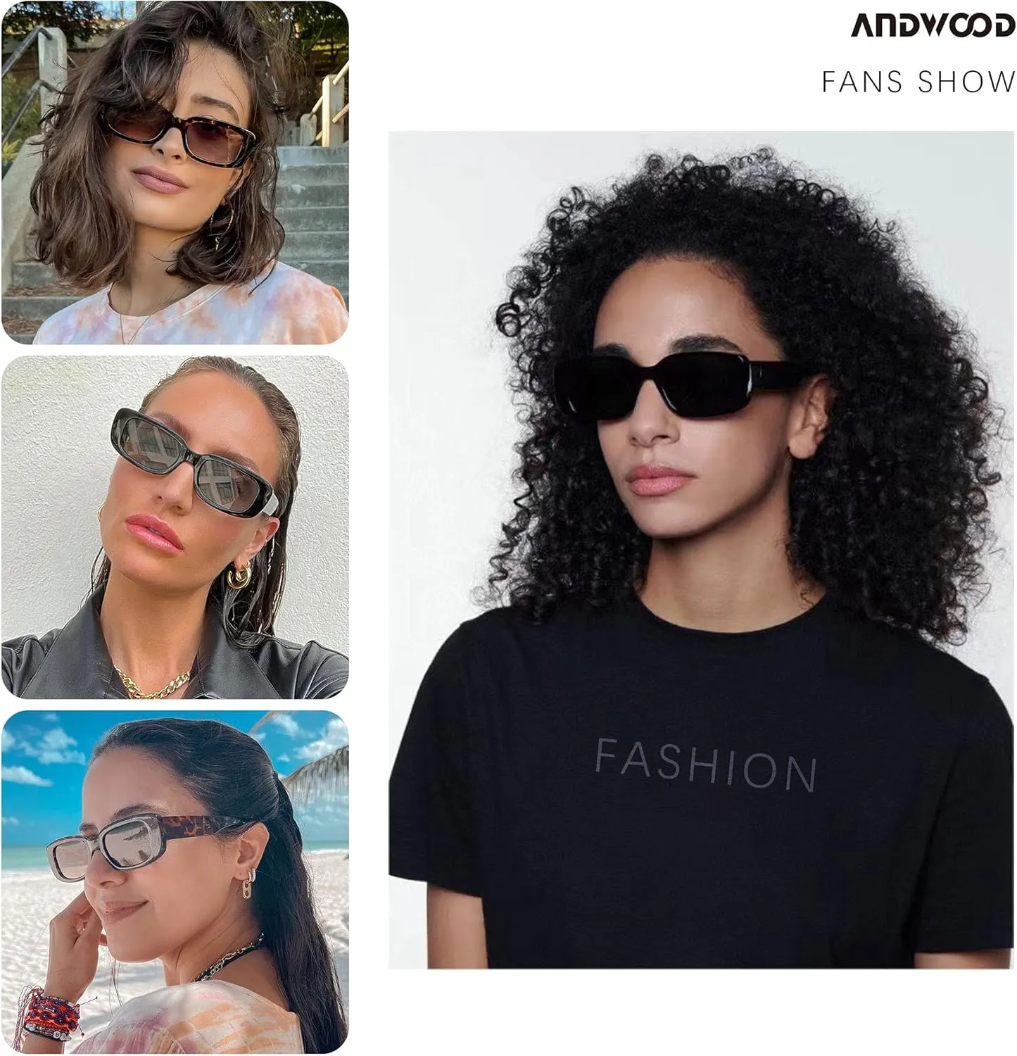 ANDWOOD Rectangle Sunglasses for Women Square Frames Trendy Retro Vintage 90s UV Protection Sun Glasses Small Face