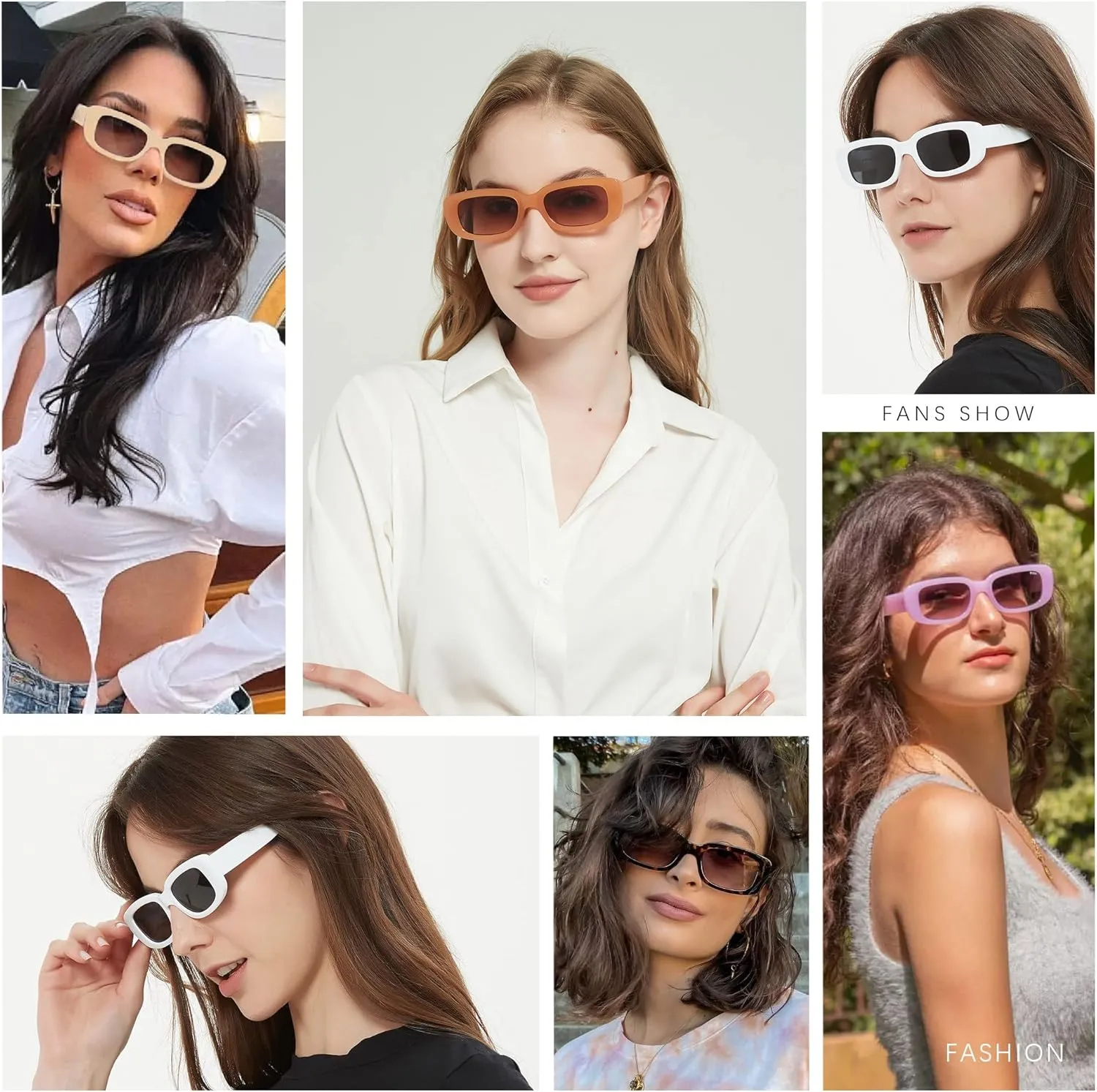 ANDWOOD Rectangle Sunglasses for Women Square Frames Trendy Retro Vintage 90s UV Protection Sun Glasses Small Face