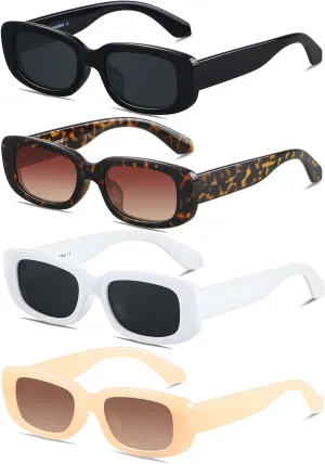 ANDWOOD Rectangle Sunglasses for Women Square Frames Trendy Retro Vintage 90s UV Protection Sun Glasses Small Face