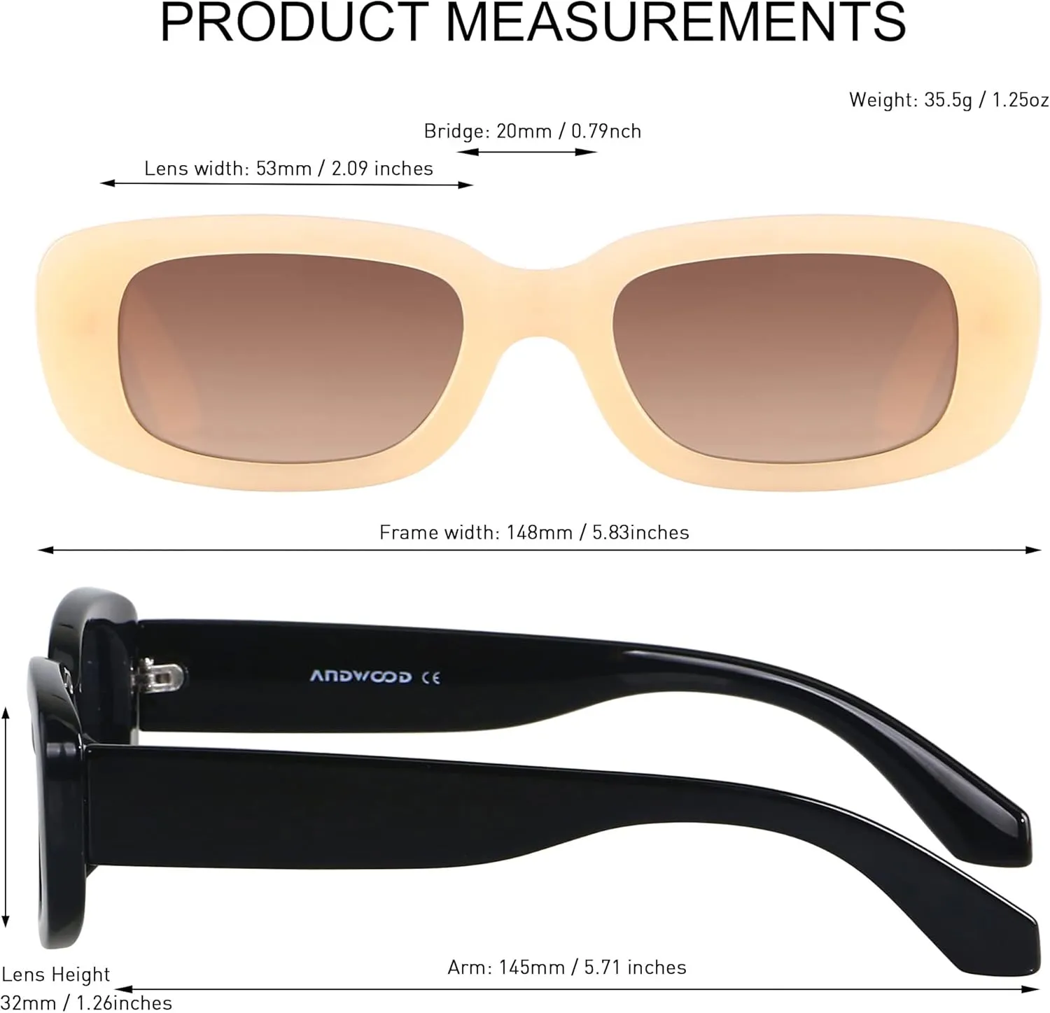 ANDWOOD Rectangle Sunglasses for Women Square Frames Trendy Retro Vintage 90s UV Protection Sun Glasses Small Face