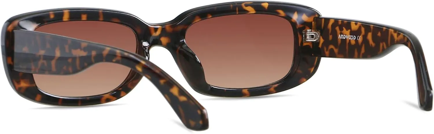 ANDWOOD Rectangle Sunglasses for Women Square Frames Trendy Retro Vintage 90s UV Protection Sun Glasses Small Face