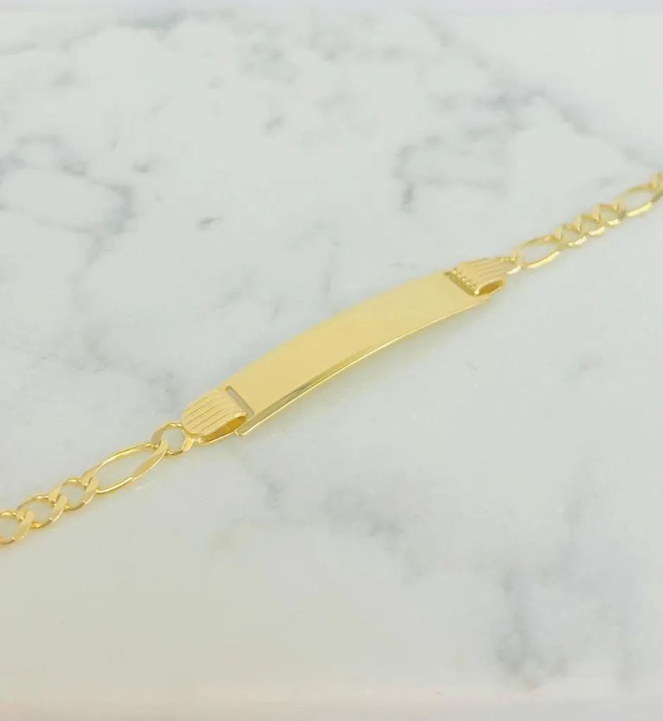 Baby ID Bracelet 6" / Figaro Link Baby Bracelet 3.9g 3.5mm / 14K Solid Gold / Kids Jewelry