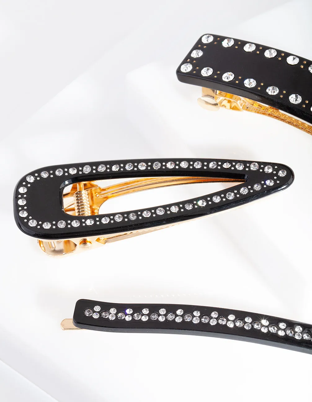 Black Diamante Multi Hair Clip Pack