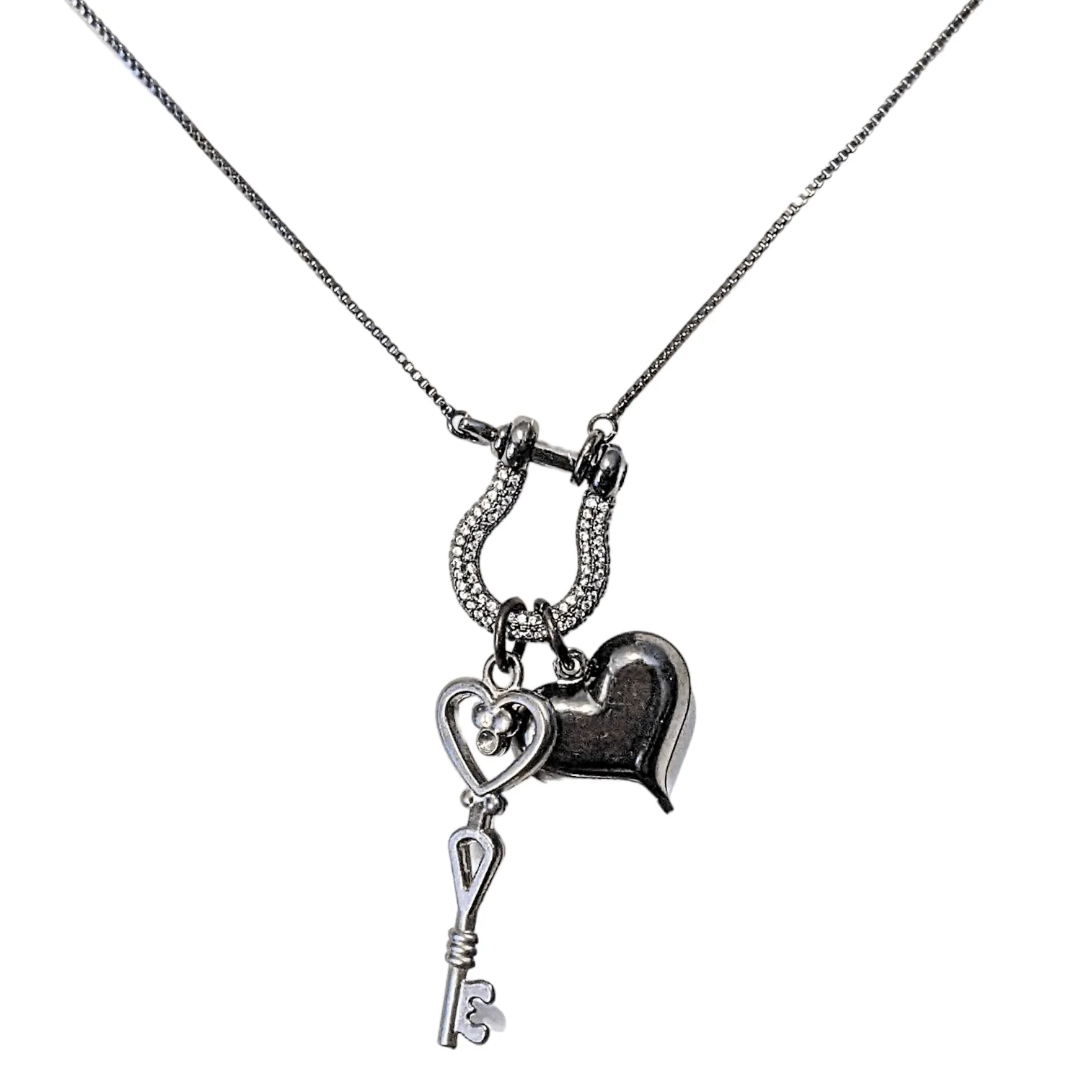 Black Heart Key Charm Necklace, adjustable up to 24 inches