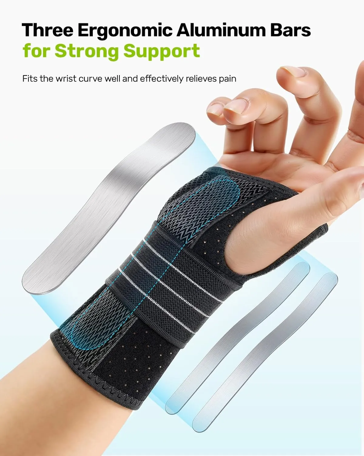 Carpal Tunnel Wrist Brace, Adjustable Night Wrist Support with 3 Metal Splints, Hand Brace for Men Women No Pressure on Thumb, Splint Stabilizer for Work, Gray Right Hand, Size S(5.12-6.69")