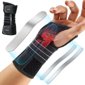Carpal Tunnel Wrist Brace, Adjustable Night Wrist Support with 3 Metal Splints, Hand Brace for Men Women No Pressure on Thumb, Splint Stabilizer for Work, Gray Right Hand, Size S(5.12-6.69")