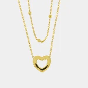Collana in Argento cuore con doppia catena e zirconi | Rohome