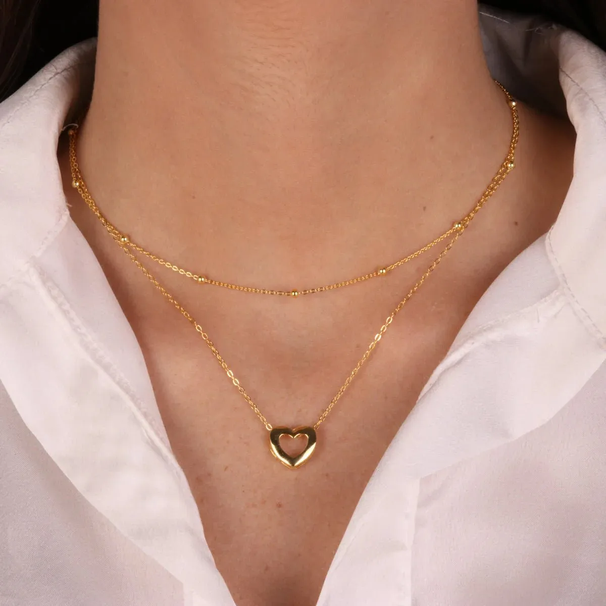 Collana in Argento cuore con doppia catena e zirconi | Rohome