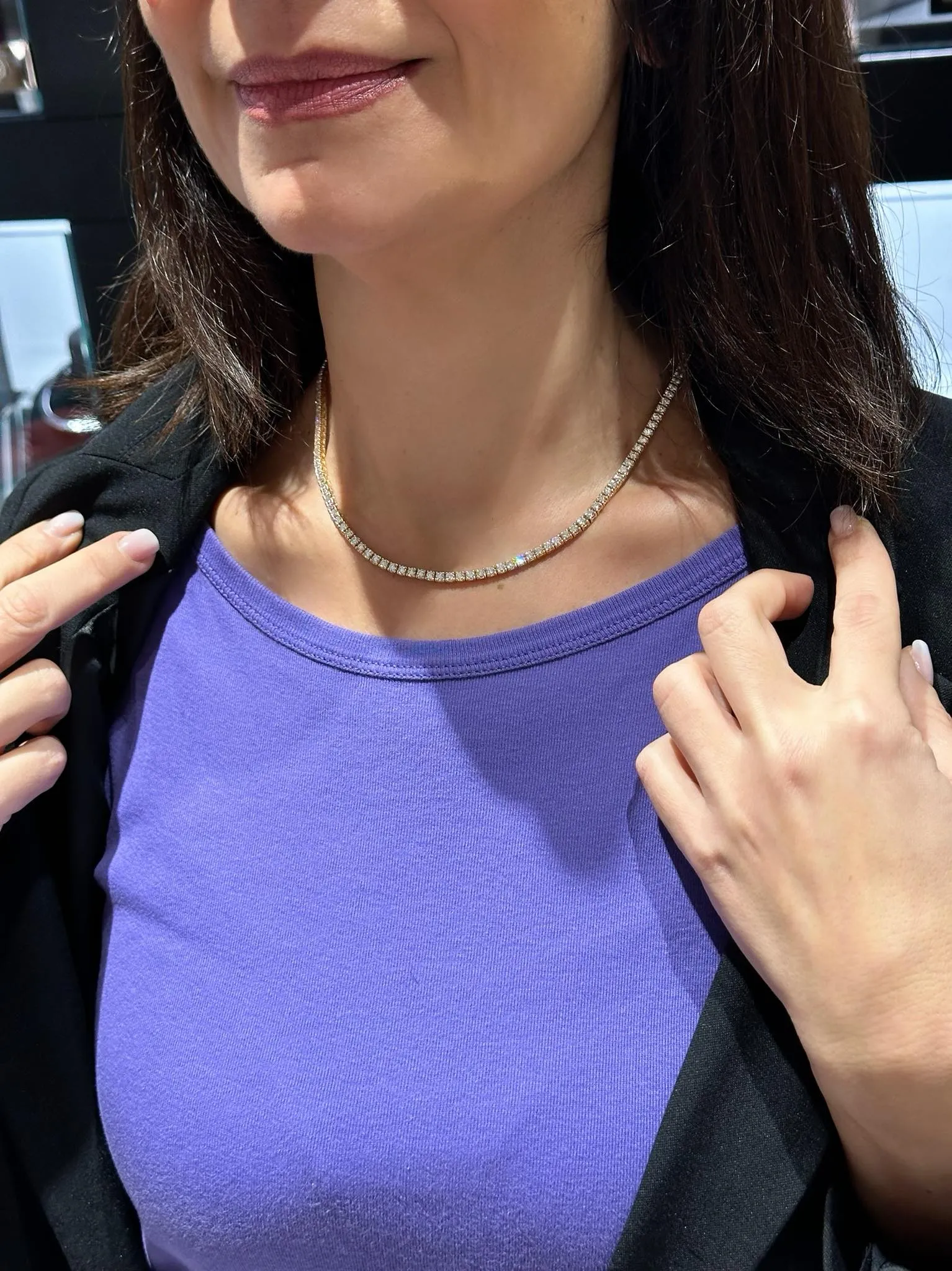 Collana tennis in oro rosa e brillanti