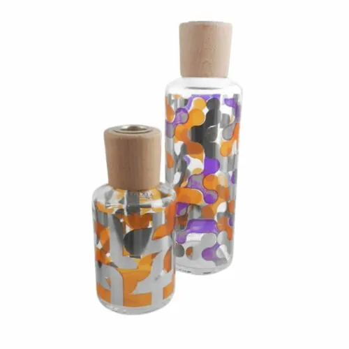 Egizia 2pz Coppia Decoro Platino Diffusore D' Aromi In Vetro Decoro Arancio