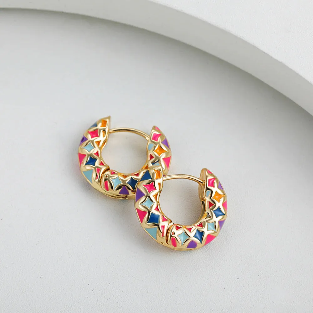 ENAMEL GEOMETRIC HOOP EARRINGS