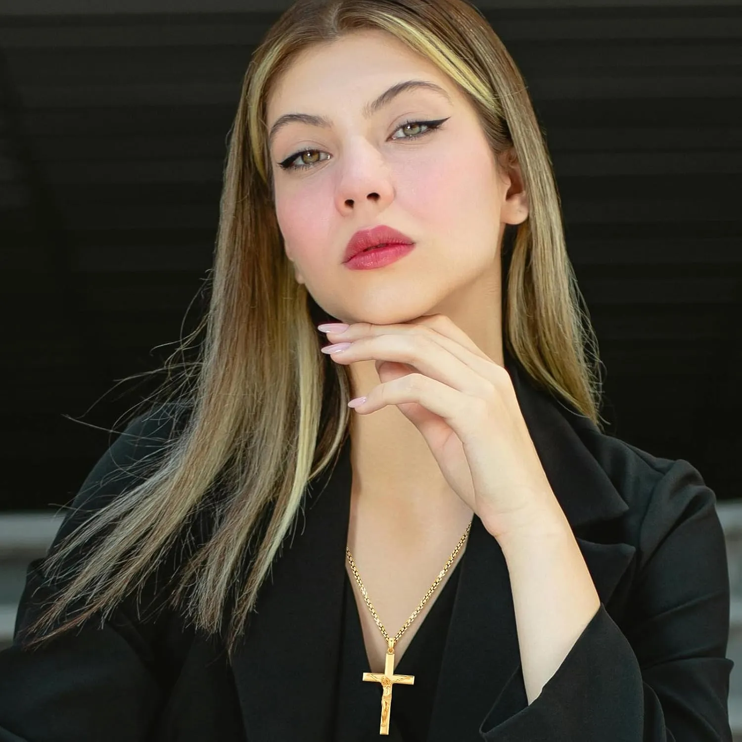 Eusense Cross Necklace for Women Men Crucifix Pendant Sterling Silver 925 Cruz De Caravaca Cross Jesus Crucifix Jewelry