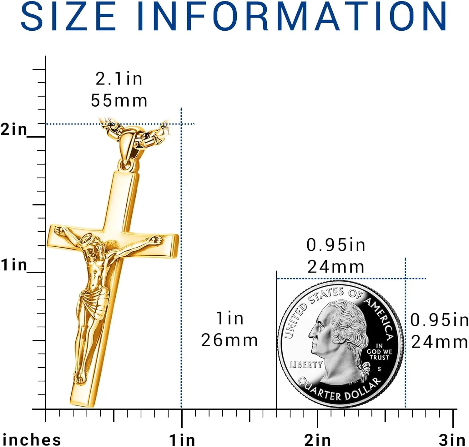 Eusense Cross Necklace for Women Men Crucifix Pendant Sterling Silver 925 Cruz De Caravaca Cross Jesus Crucifix Jewelry