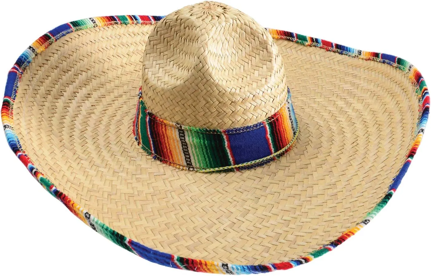 GiftExpress Mexican Sombrero Hat with Serape Trim, Adult Size, 21" Wide, Straw Hat for Cinco de Mayo, Serape Band, Costume Headwear