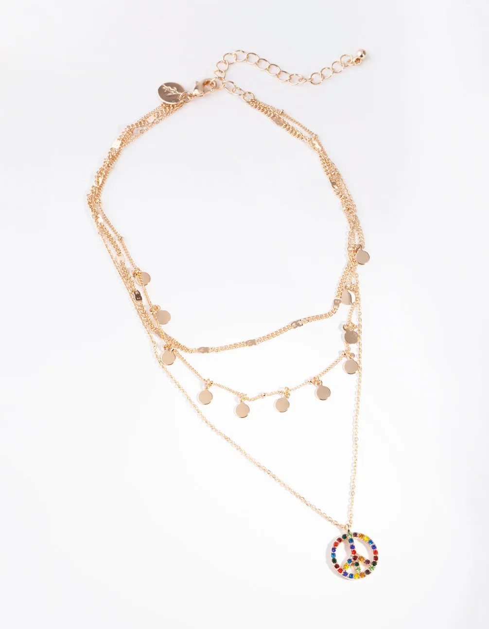 Gold Layered Rainbow Diamante Peace Necklace