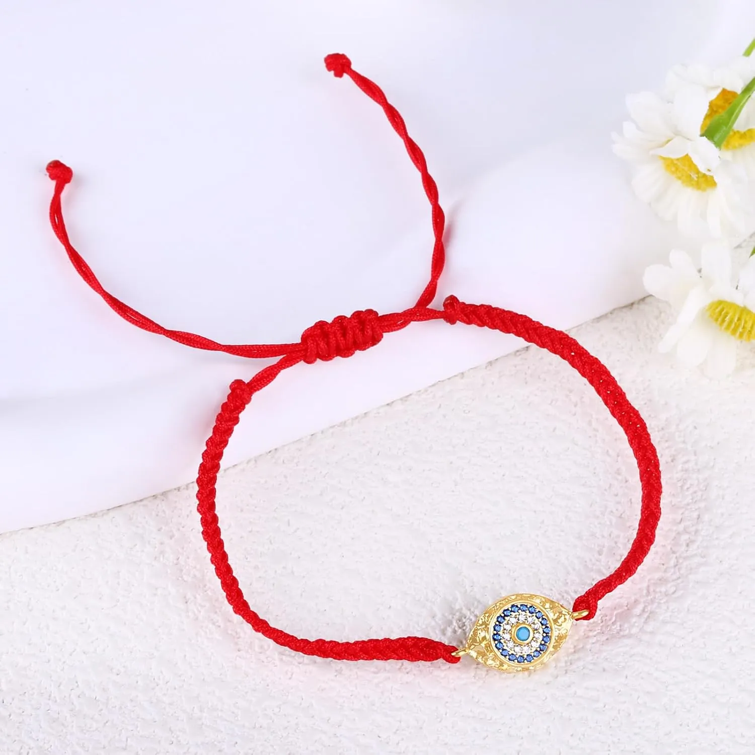 Handmade Gold Evil Eye Bracelets,Adjustable ojo Bracelet Protection Pink Red Evil Eye Jewelry Bracelet Hamsa Hand Amulet for Women (Evil eye red rope)