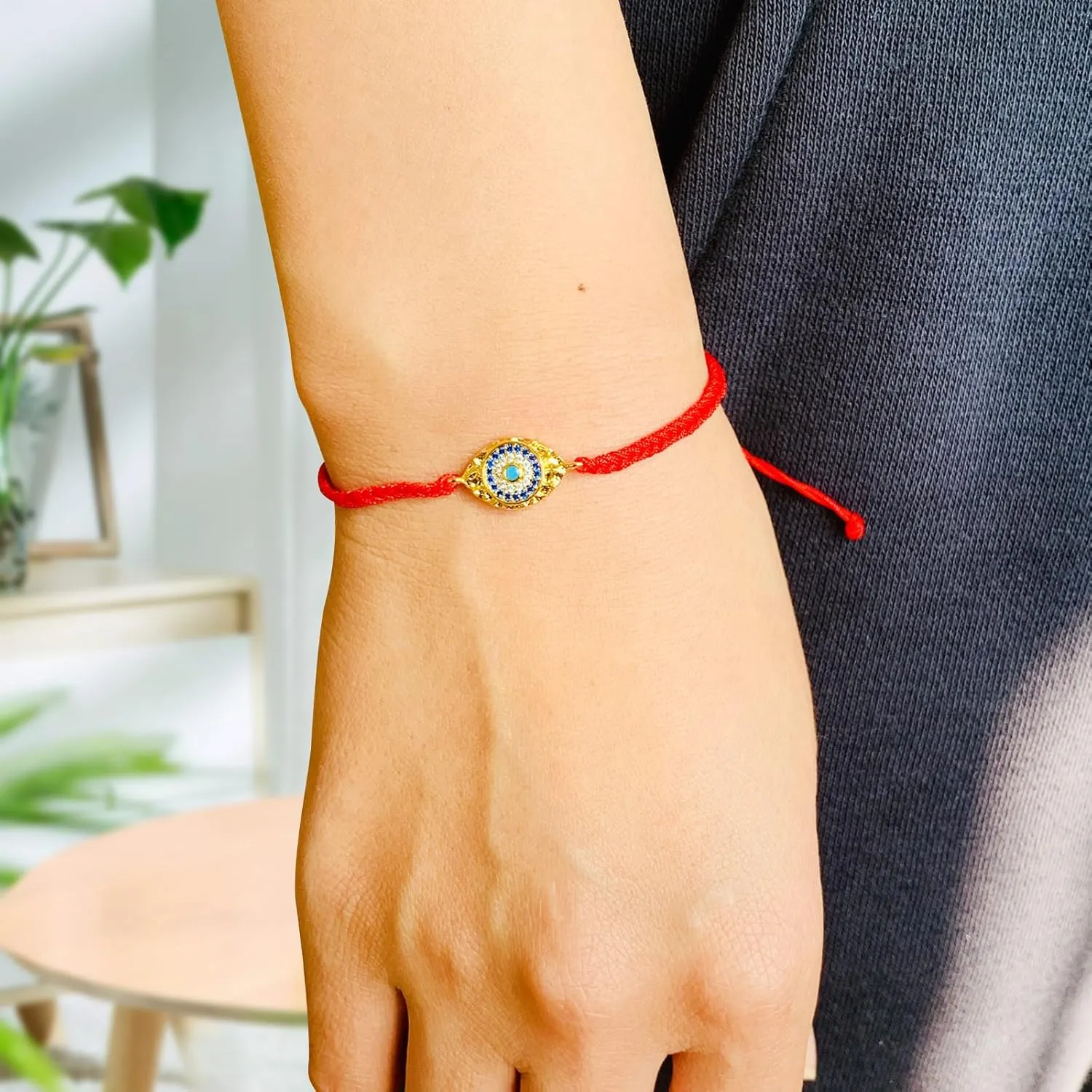 Handmade Gold Evil Eye Bracelets,Adjustable ojo Bracelet Protection Pink Red Evil Eye Jewelry Bracelet Hamsa Hand Amulet for Women (Evil eye red rope)