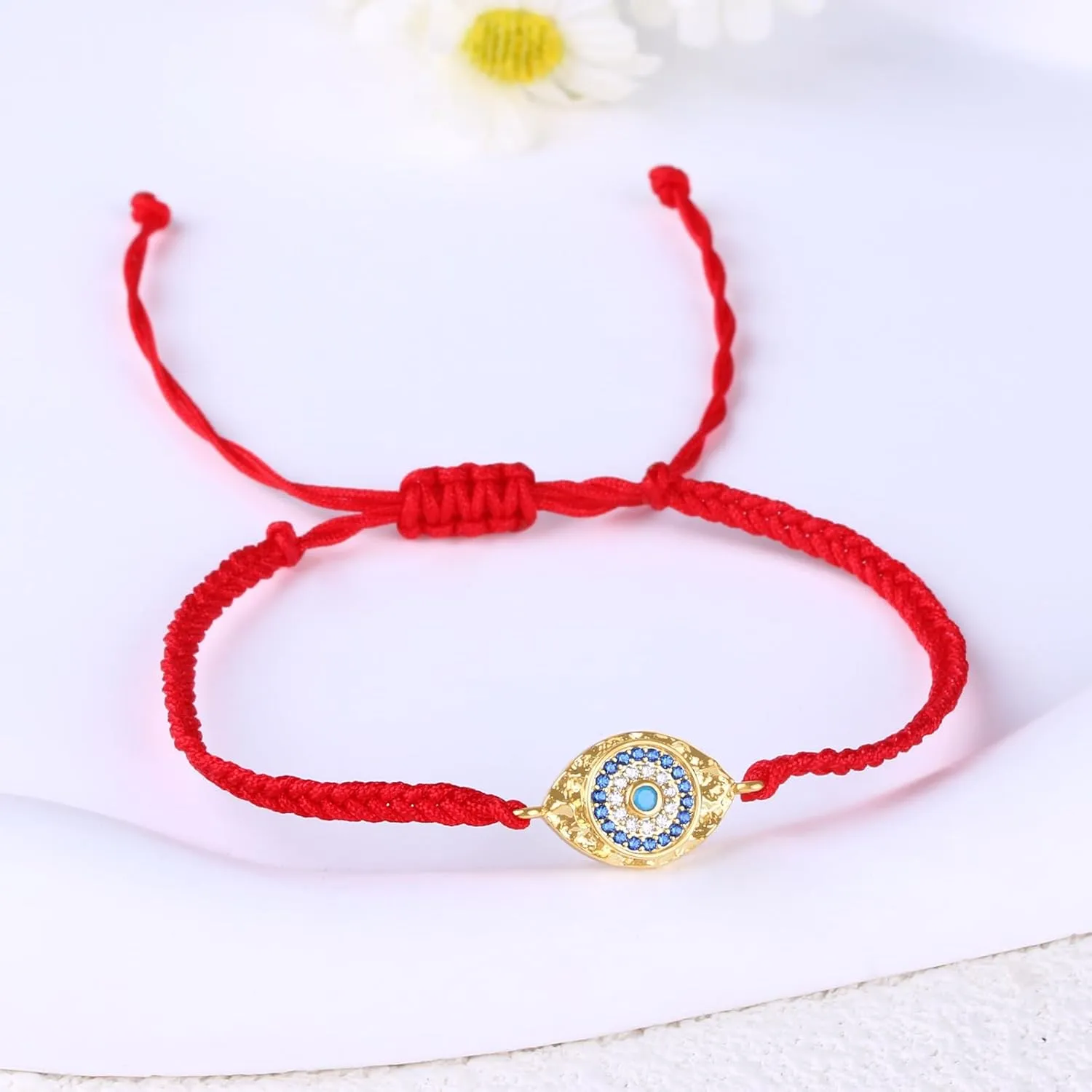 Handmade Gold Evil Eye Bracelets,Adjustable ojo Bracelet Protection Pink Red Evil Eye Jewelry Bracelet Hamsa Hand Amulet for Women (Evil eye red rope)