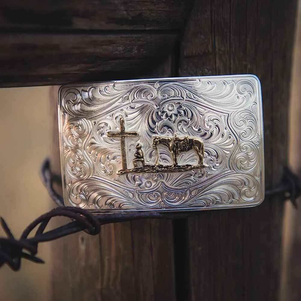 Iconic Christian Cowboy Silver Belt Buckle