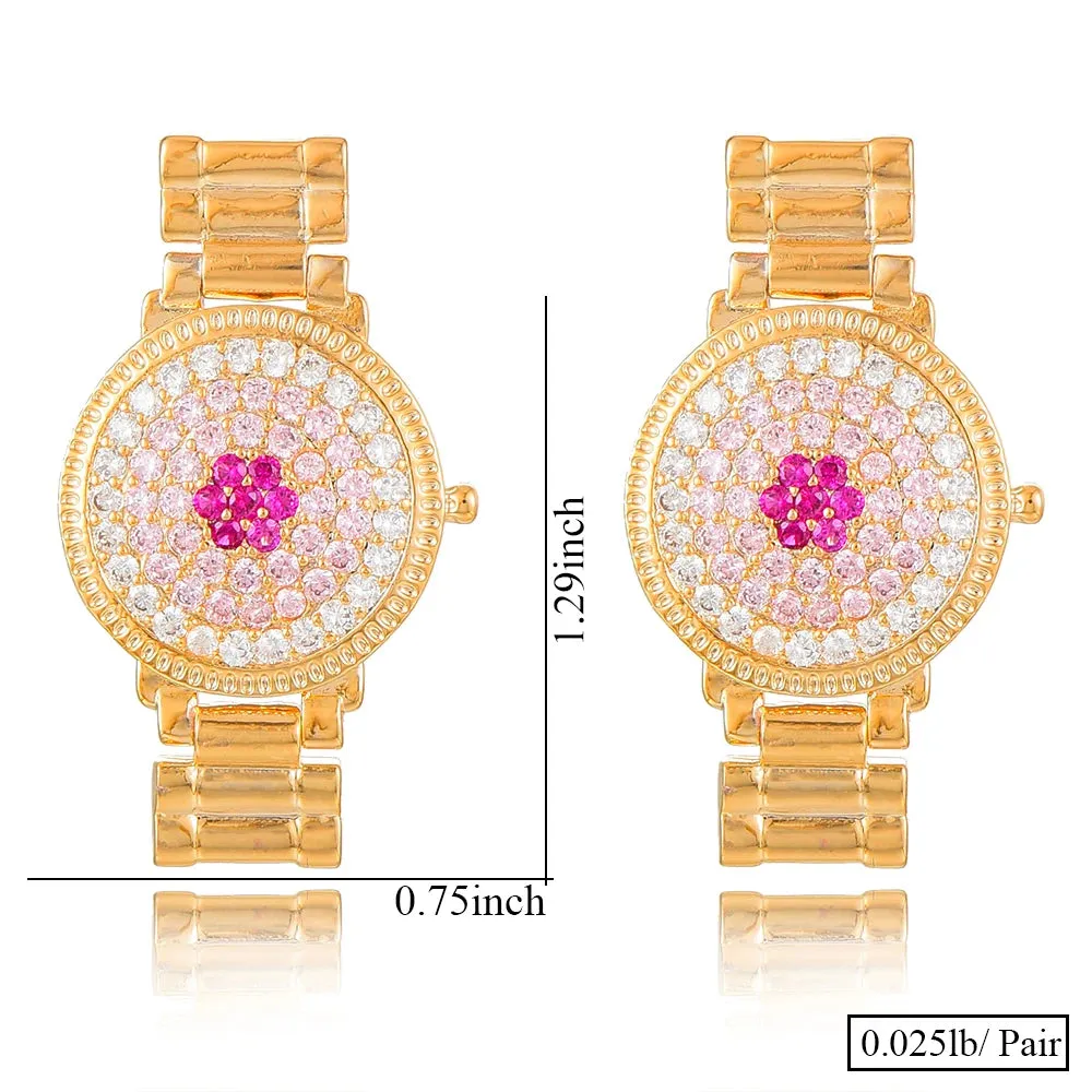 Luxury Square Cubic Zircon Crystal CZ Watch shape Earrings for Women