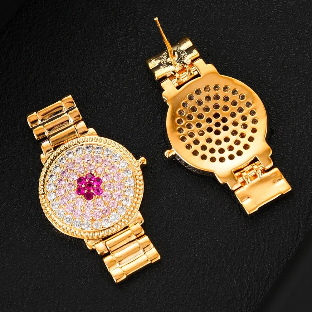 Luxury Square Cubic Zircon Crystal CZ Watch shape Earrings for Women