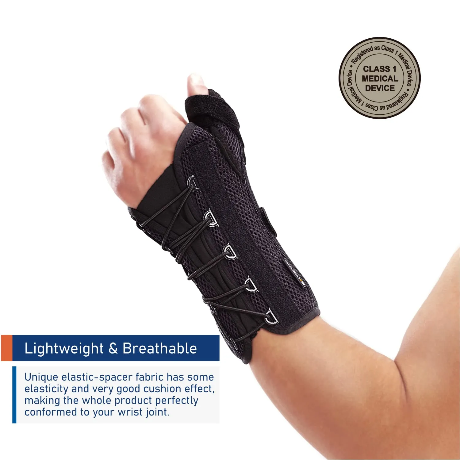 Quick-Strap Wrist & Thumb Spica Splint  Adjustable Support Brace for De Quervain's Tenosynovitis, Tendonitis, Arthritis, Sprains, and Fractures (L/XL, Left Hand)