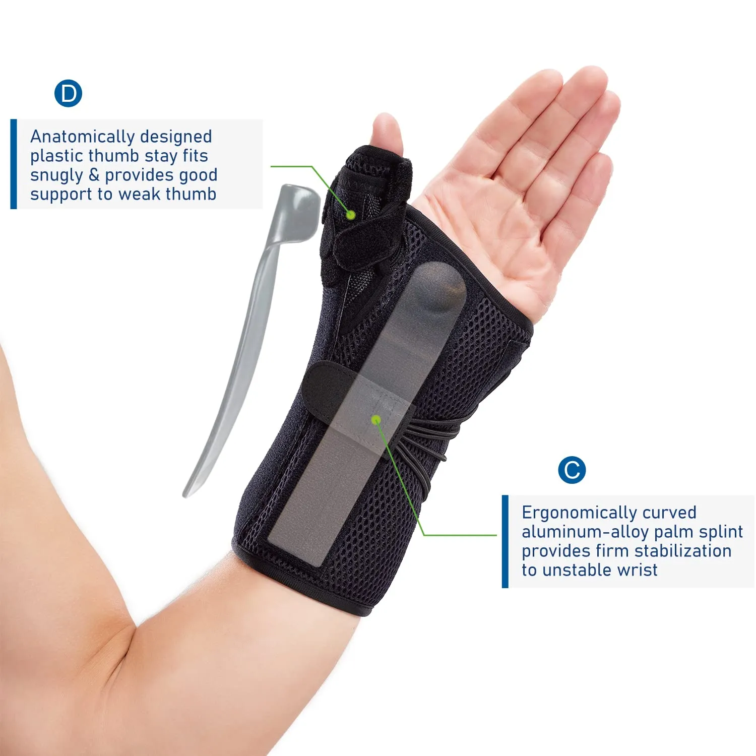 Quick-Strap Wrist & Thumb Spica Splint  Adjustable Support Brace for De Quervain's Tenosynovitis, Tendonitis, Arthritis, Sprains, and Fractures (L/XL, Left Hand)