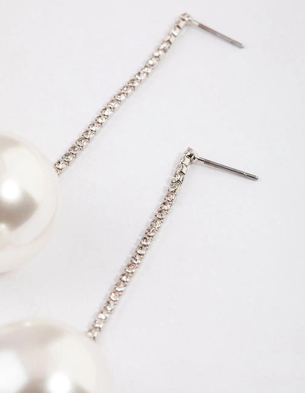 Rhodium Cupchain Large Pearl Drop Earrings