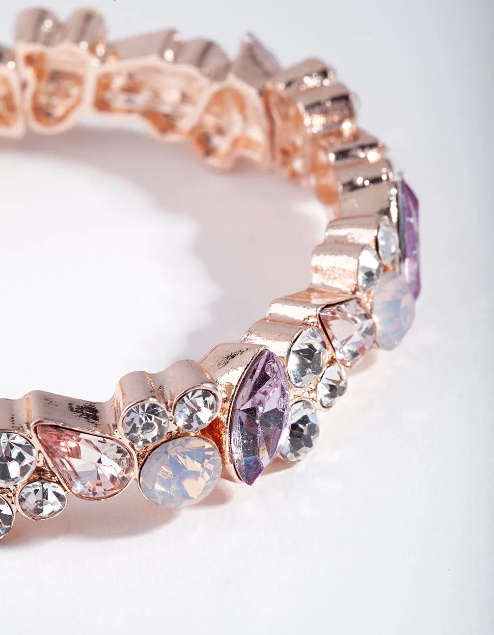 Rose Gold Diamante Cluster Stretch Bracelet