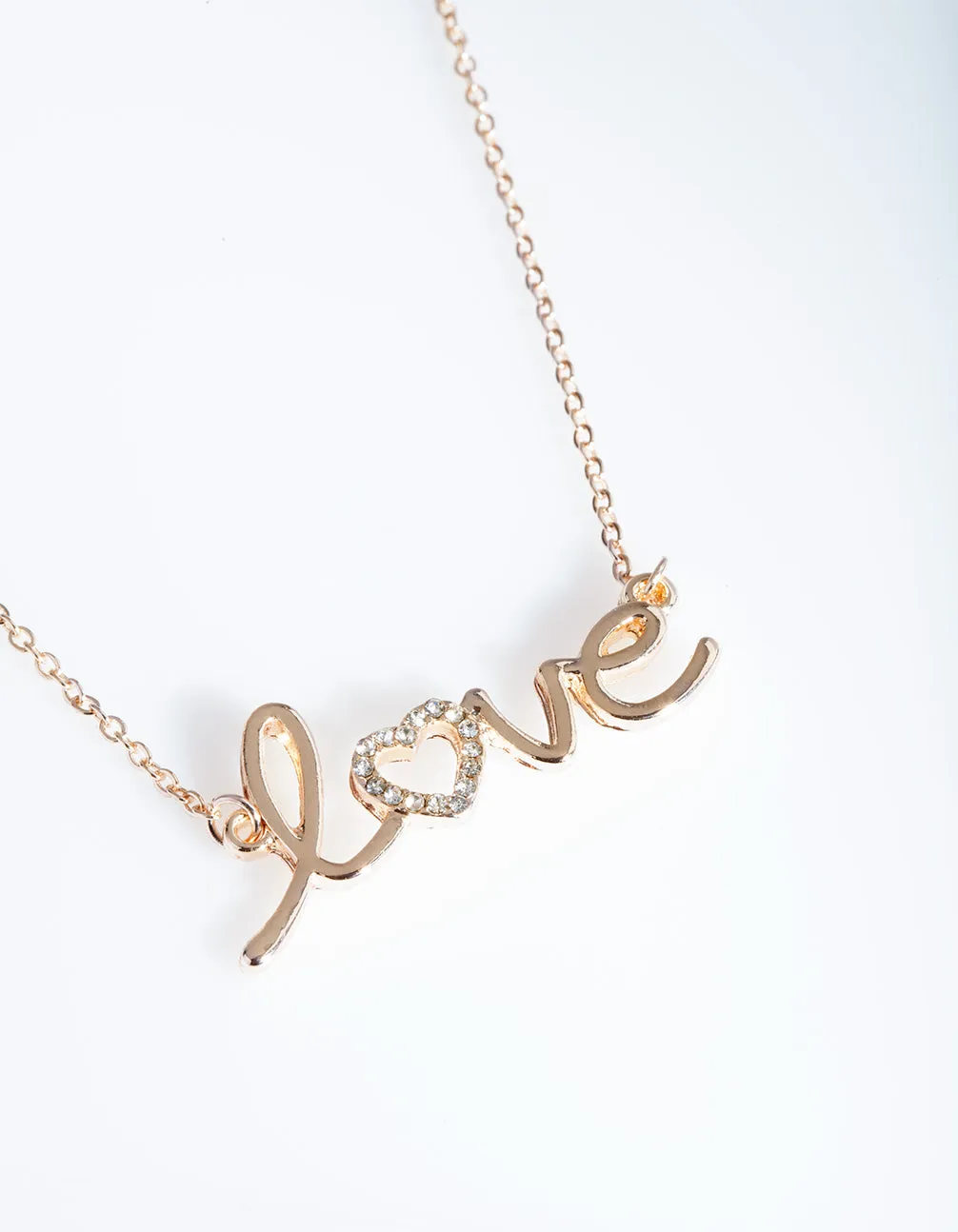 Rose Gold Diamante "Love" Necklace