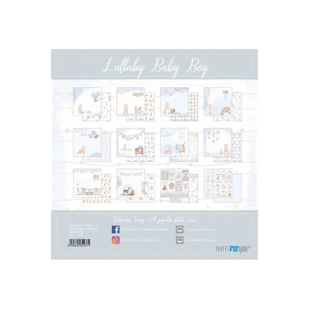 Set 24 Papeles Scrap 15x15cm Lullaby Baby Boy Papers For You