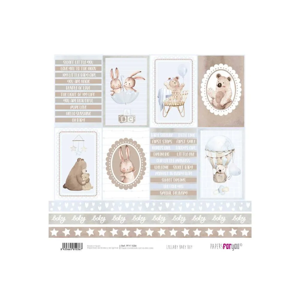 Set 24 Papeles Scrap 15x15cm Lullaby Baby Boy Papers For You