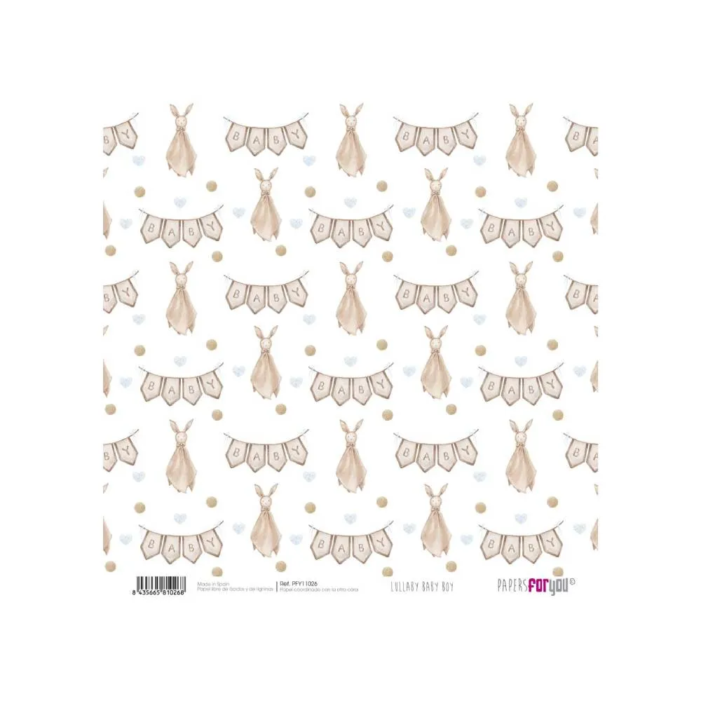 Set 24 Papeles Scrap 15x15cm Lullaby Baby Boy Papers For You