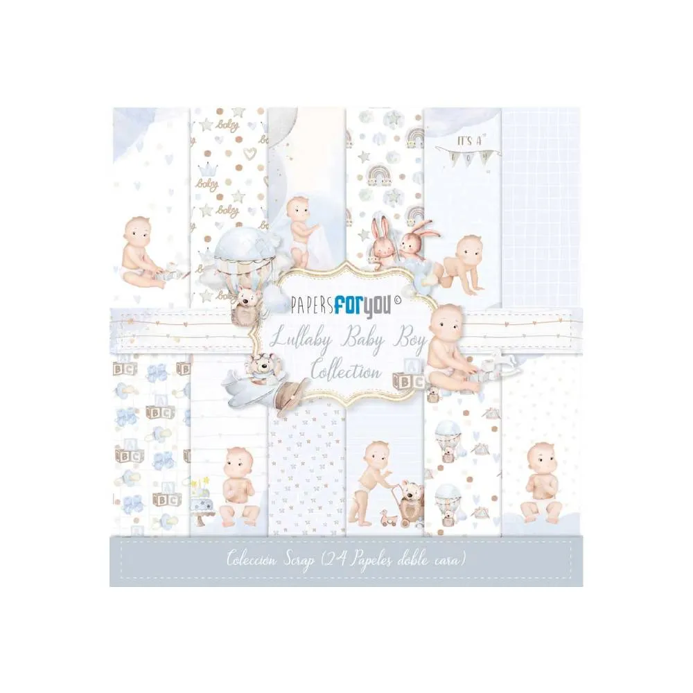 Set 24 Papeles Scrap 15x15cm Lullaby Baby Boy Papers For You