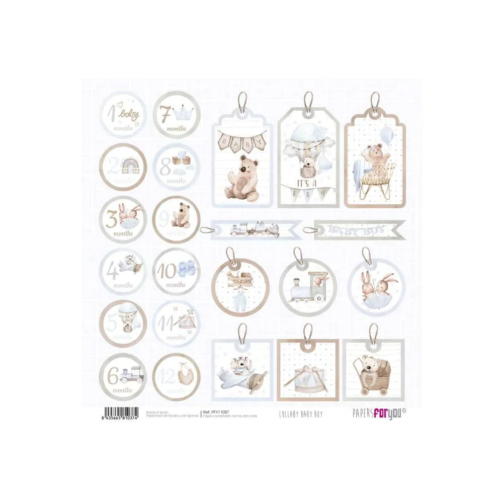 Set 24 Papeles Scrap 15x15cm Lullaby Baby Boy Papers For You