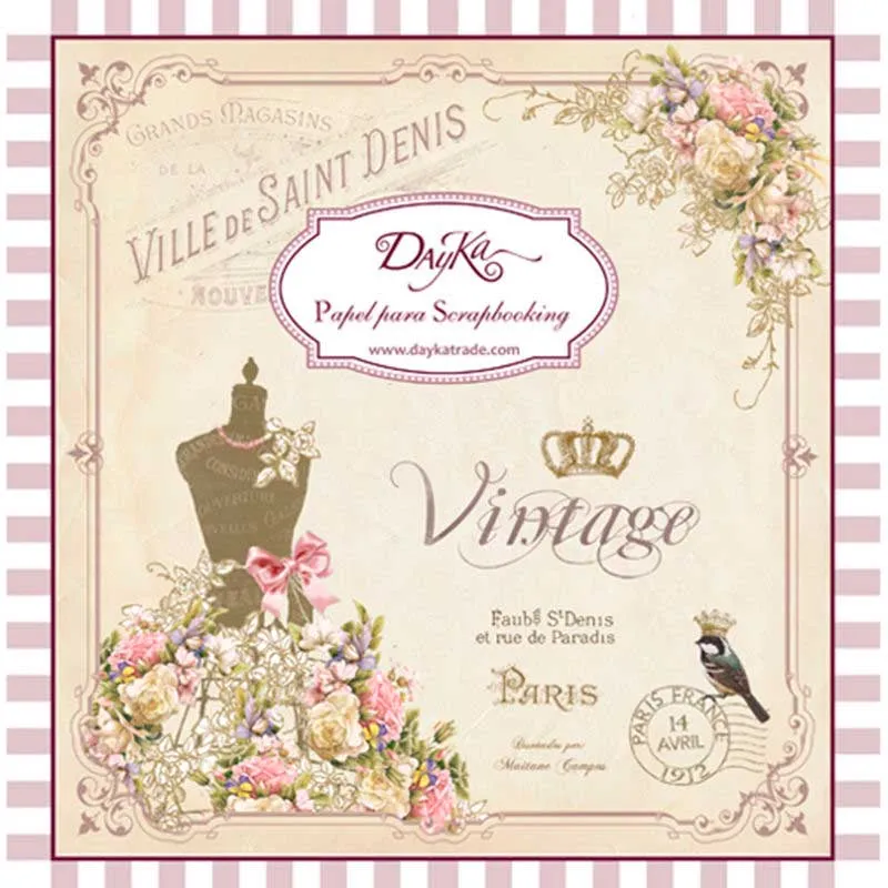 Set Papeles Scrapbooking Vintage 20x20cm Dayka