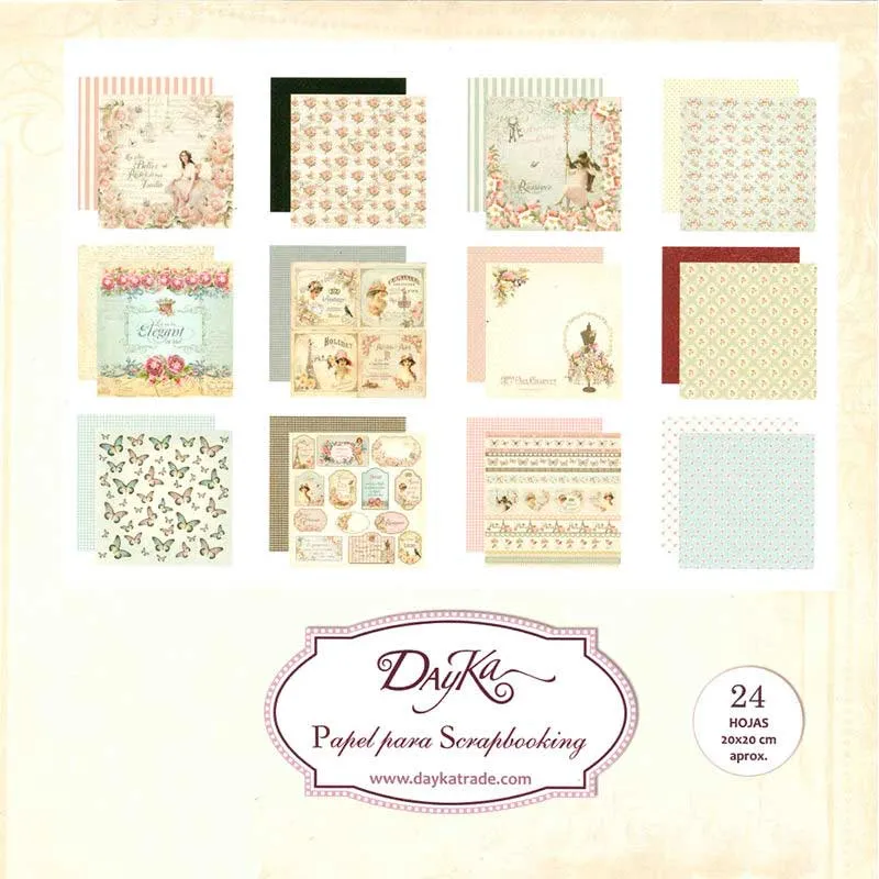 Set Papeles Scrapbooking Vintage 20x20cm Dayka