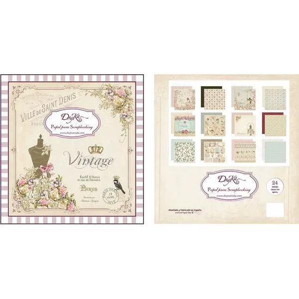 Set Papeles Scrapbooking Vintage 20x20cm Dayka