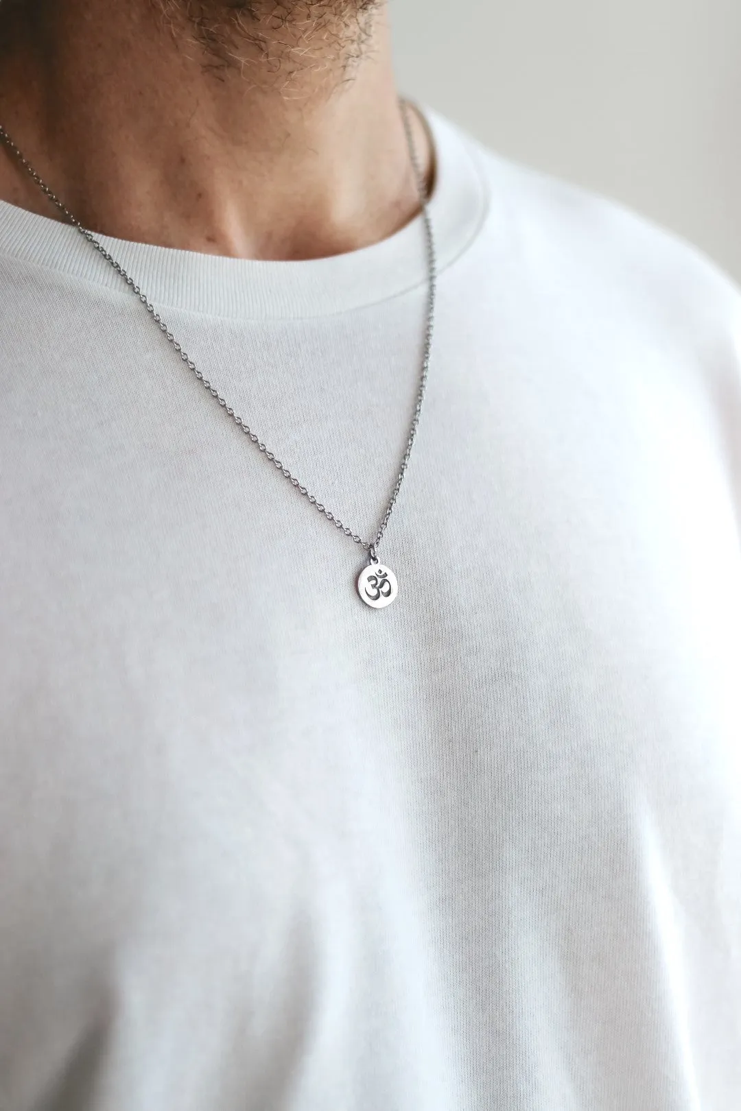 Silver Om necklace for men, stainless steel chain necklace, waterproof
