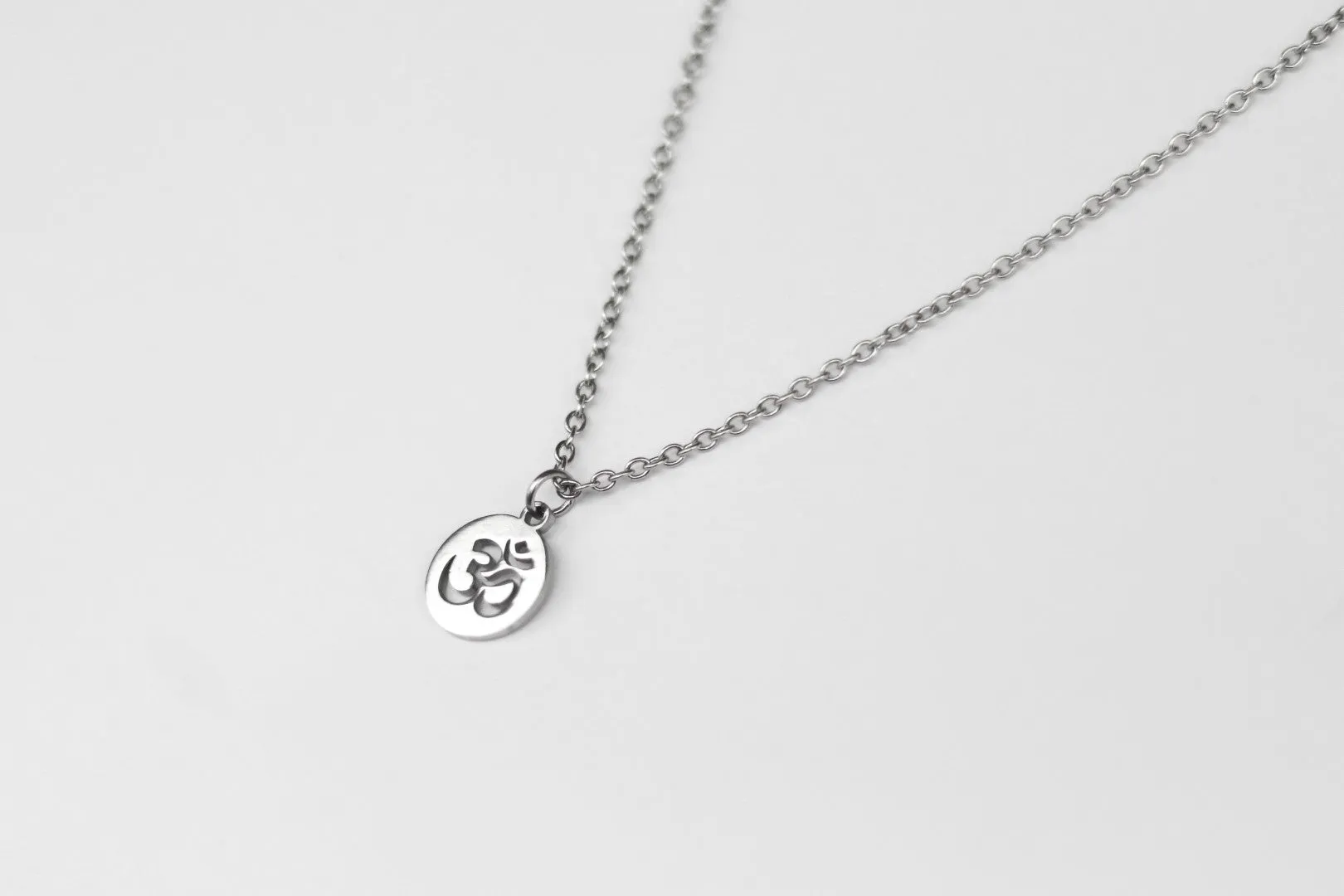 Silver Om necklace for men, stainless steel chain necklace, waterproof