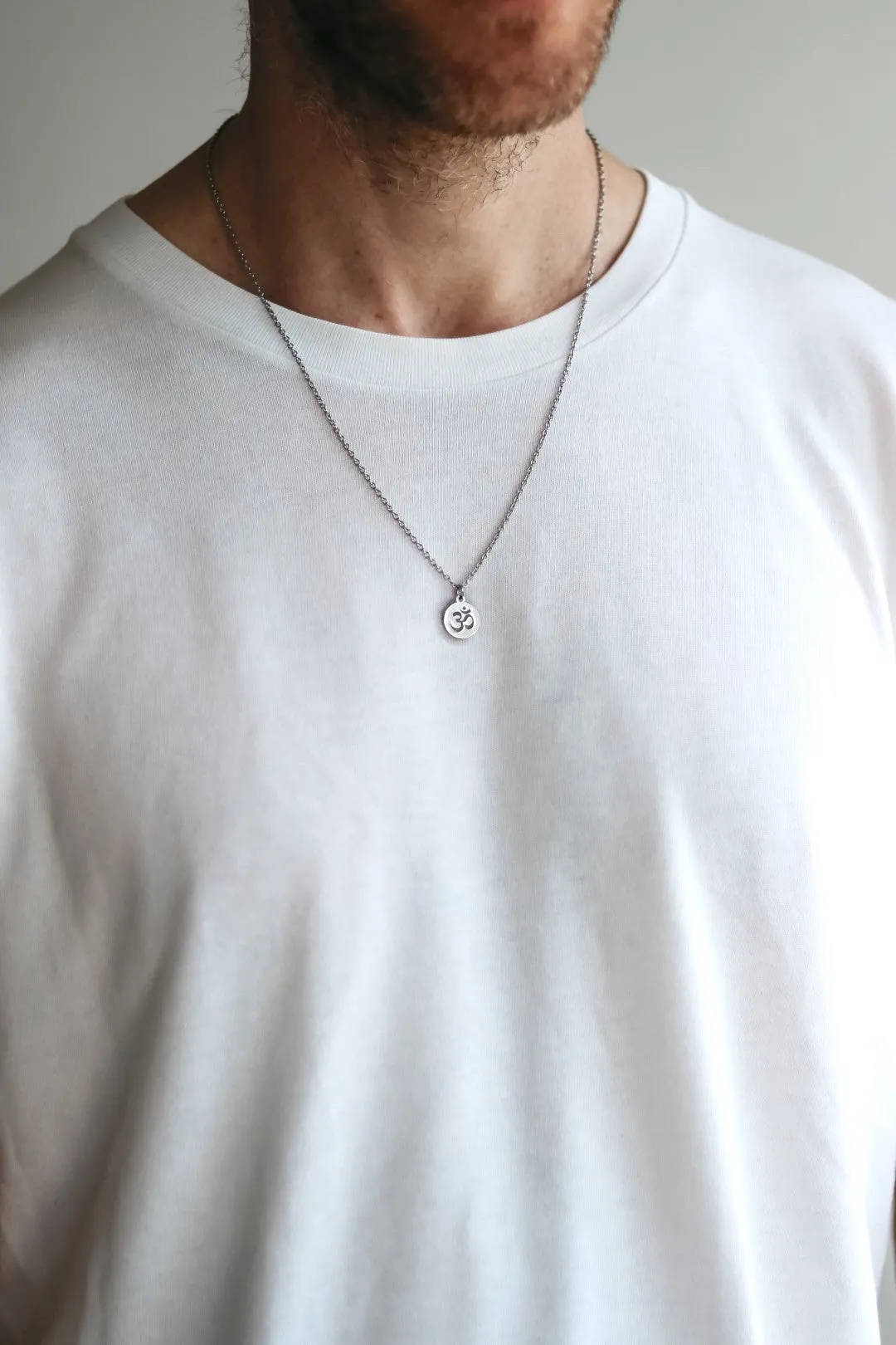 Silver Om necklace for men, stainless steel chain necklace, waterproof