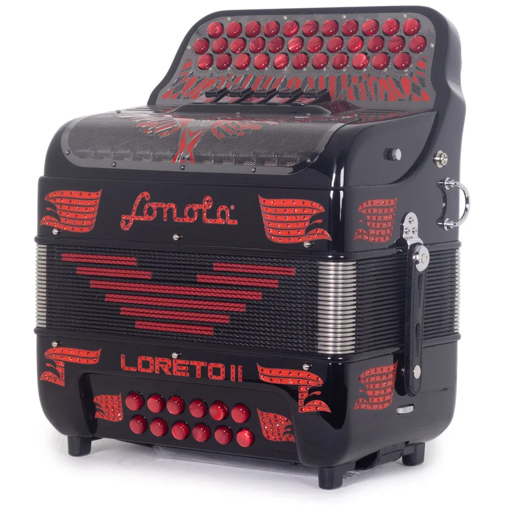 Sonola Loreto II Acordeón Ultra Compacto 5 Registros MI Negro con Rojo
